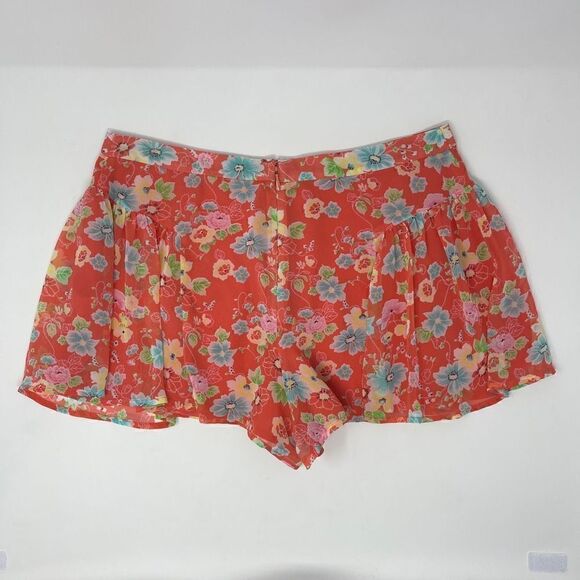 Free People Coral Floral Yoke Zip Back Summer Casual Floral Shorts 0 - Picture 2 of 5